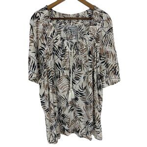 Catherines Womens !/2 Sleeve With Smocked Neckline & Tassel Tie Blouse Size 3X